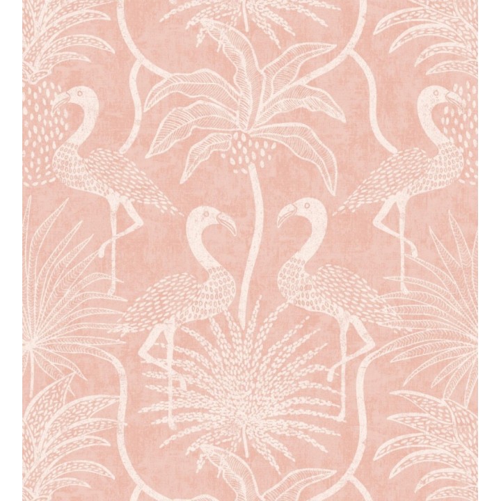 Papel pintado jungla vintage dibujada sobre lino rosa coral claro - Mila Paradise 683999