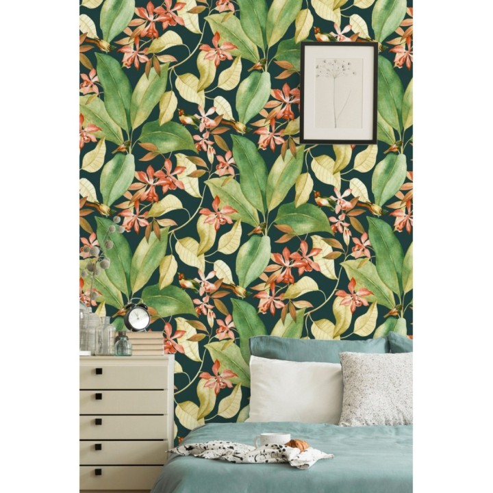 Papel pintado hojas grandes con pájaros - Secret Garden 126404