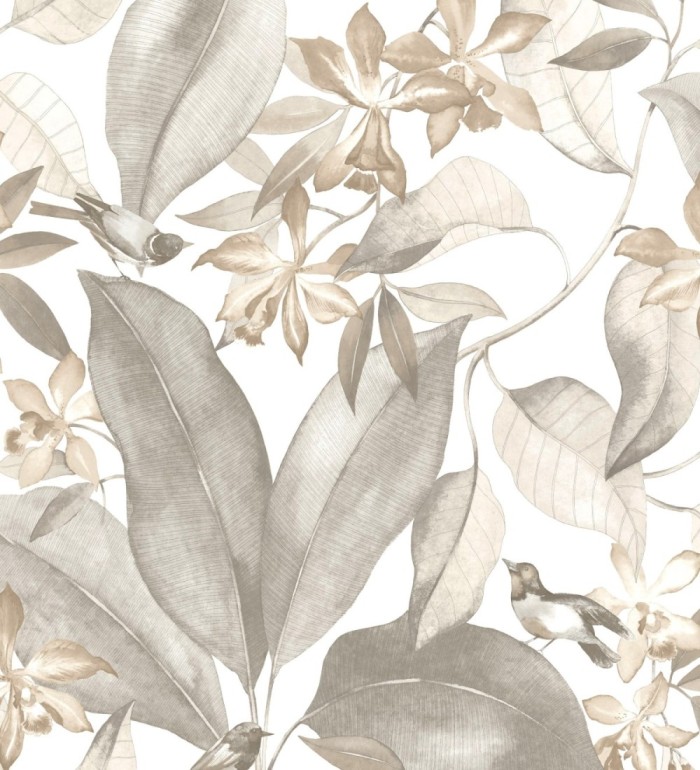 Papel pintado hojas grandes con pájaros - Secret Garden 126405