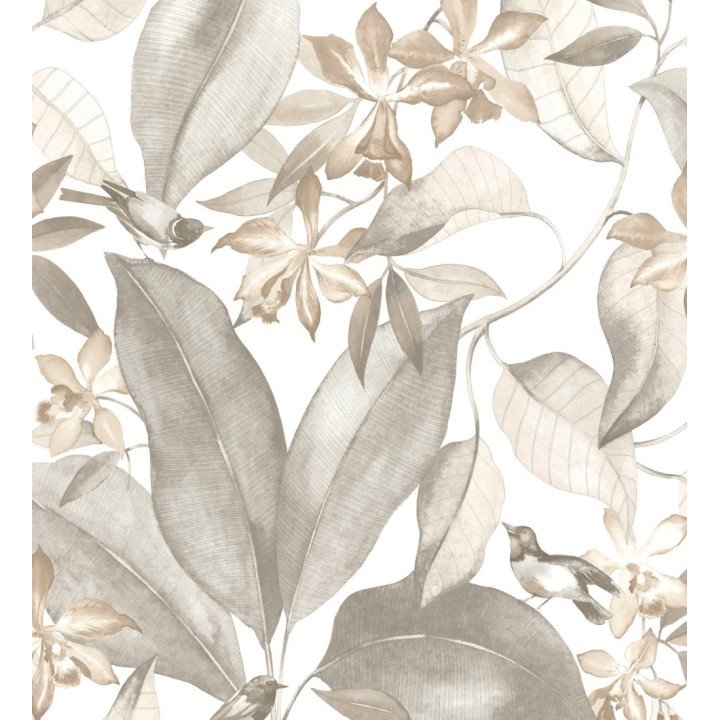 Papel pintado hojas grandes con pájaros - Secret Garden 126405