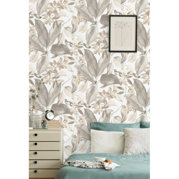 Papel pintado hojas grandes con pájaros - Secret Garden 126405