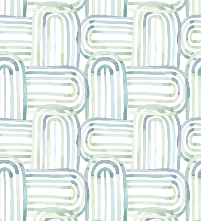 Papel pintado de arcos translúcidos tonos verdes y azul - Arlo Looping 684008