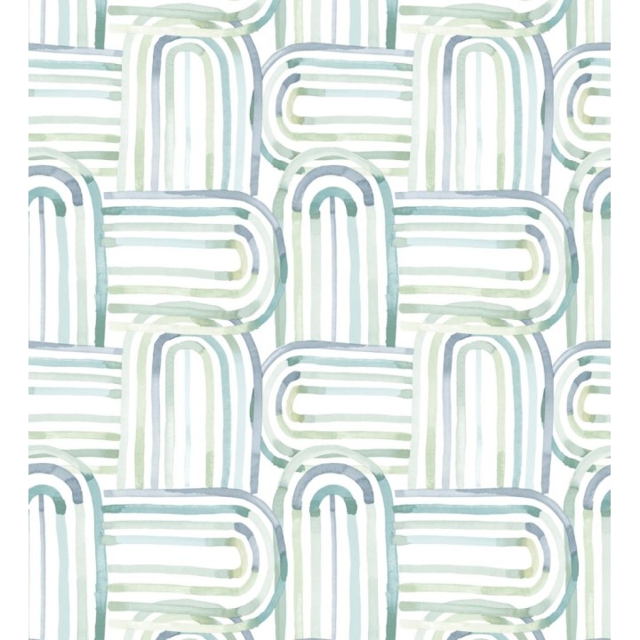 Papel pintado de arcos translúcidos tonos verdes y azul - Arlo Looping 684008
