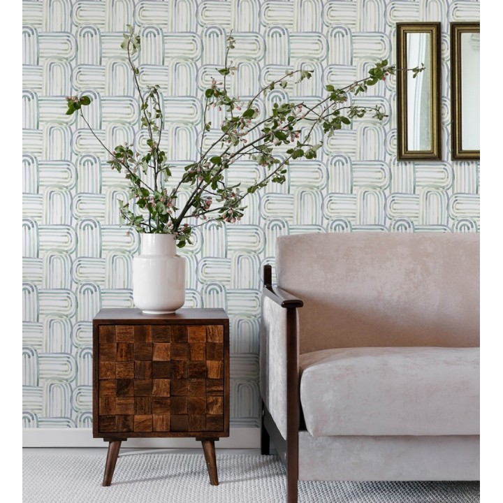 Papel pintado de arcos translúcidos tonos verdes y azul - Arlo Looping 684008