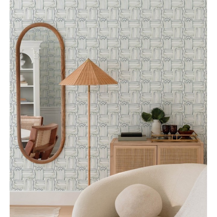 Papel pintado de arcos translúcidos tonos verdes y azul - Arlo Looping 684008