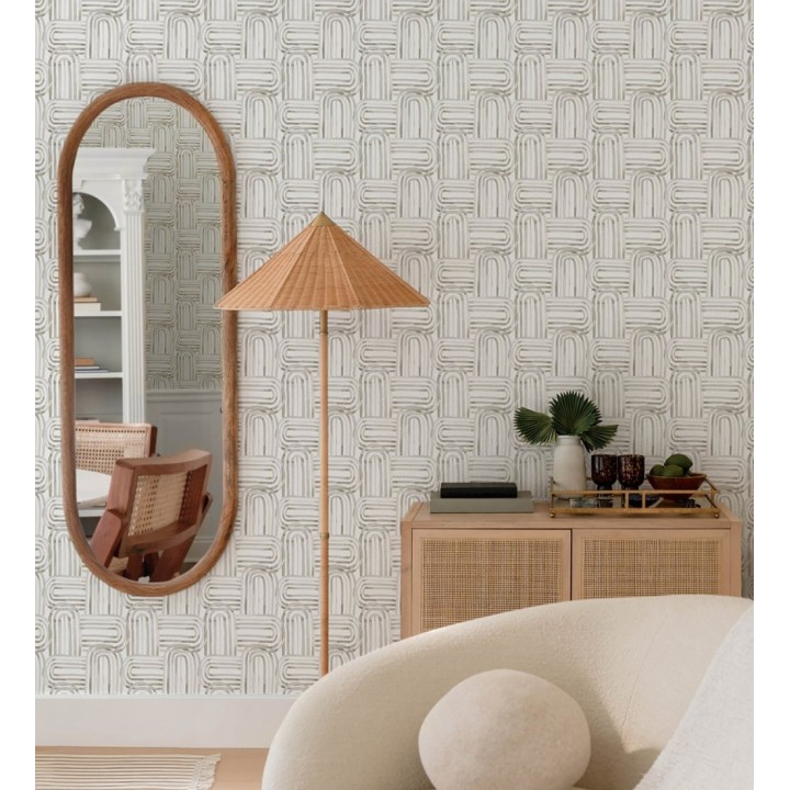 Papel pintado de arcos translúcidos tonos beige y grises - Arlo Looping 684010