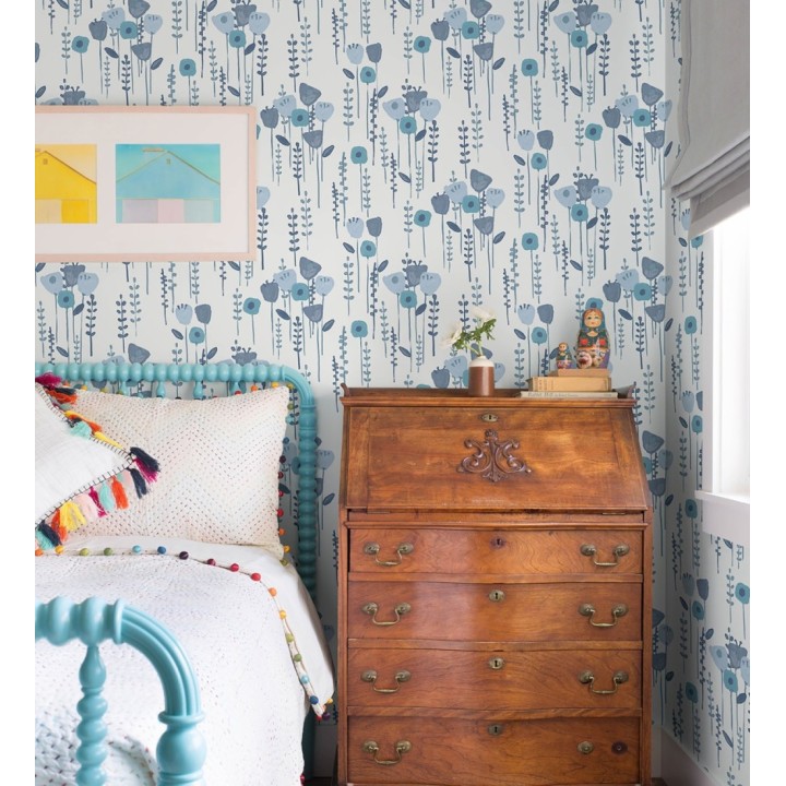 Papel pintado ramilletes de flores tonos azules - Freya Meadow 684012