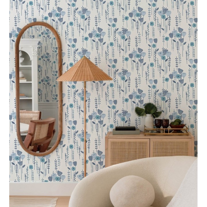 Papel pintado ramilletes de flores tonos azules - Freya Meadow 684012