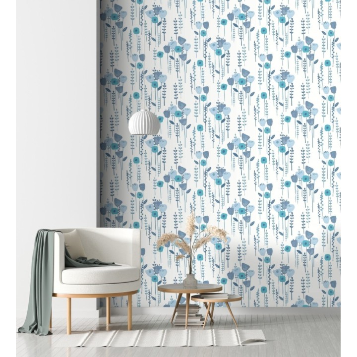 Papel pintado ramilletes de flores tonos azules - Freya Meadow 684012