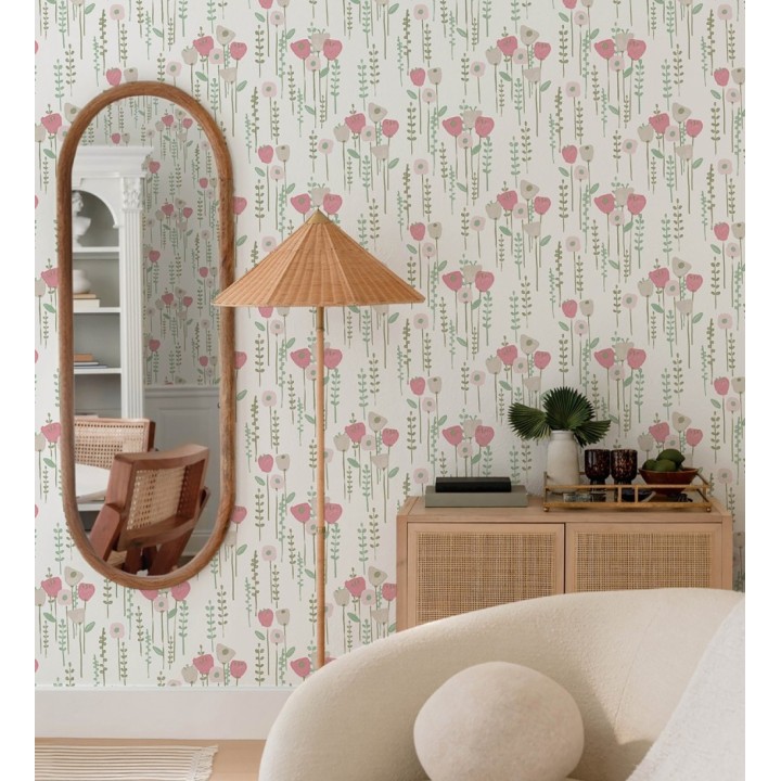 Papel pintado ramilletes de flores tonos rosa - Freya Meadow 684013