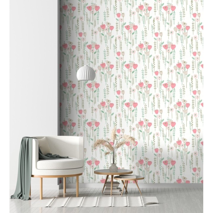 Papel pintado ramilletes de flores tonos rosa - Freya Meadow 684013