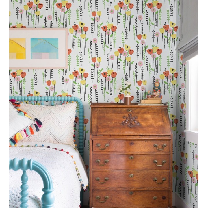 Papel pintado ramilletes de flores tonos amarillos rosas y amarillos - Freya Meadow 684014