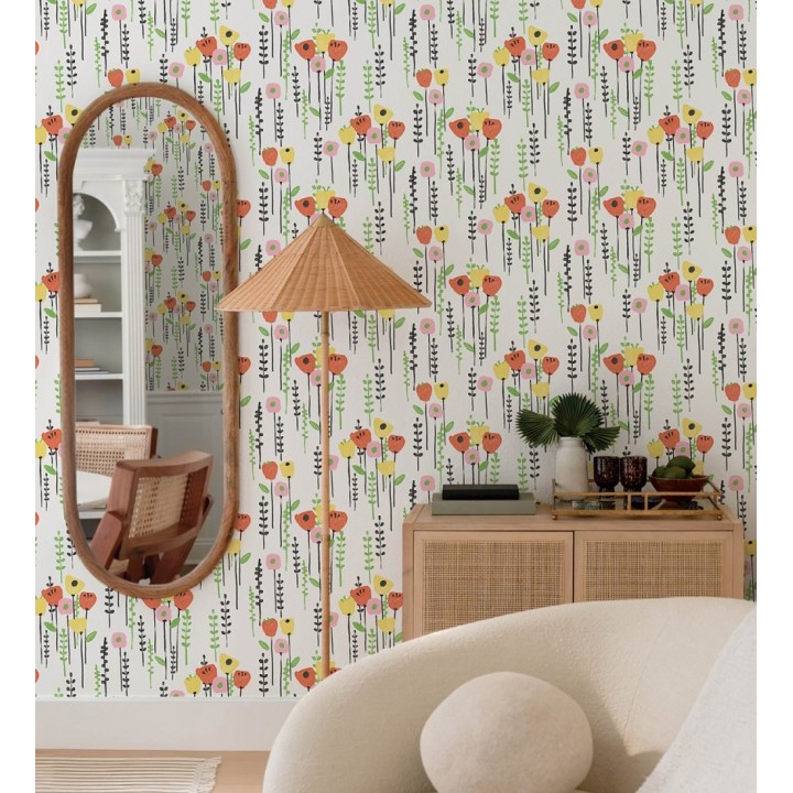 Papel pintado ramilletes de flores tonos amarillos rosas y amarillos - Freya Meadow 684014