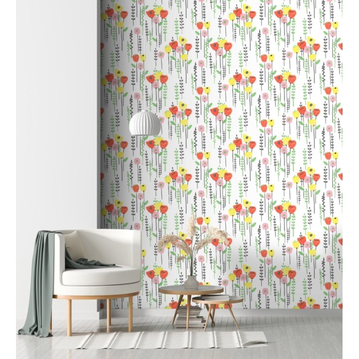 Papel pintado ramilletes de flores tonos amarillos rosas y amarillos - Freya Meadow 684014