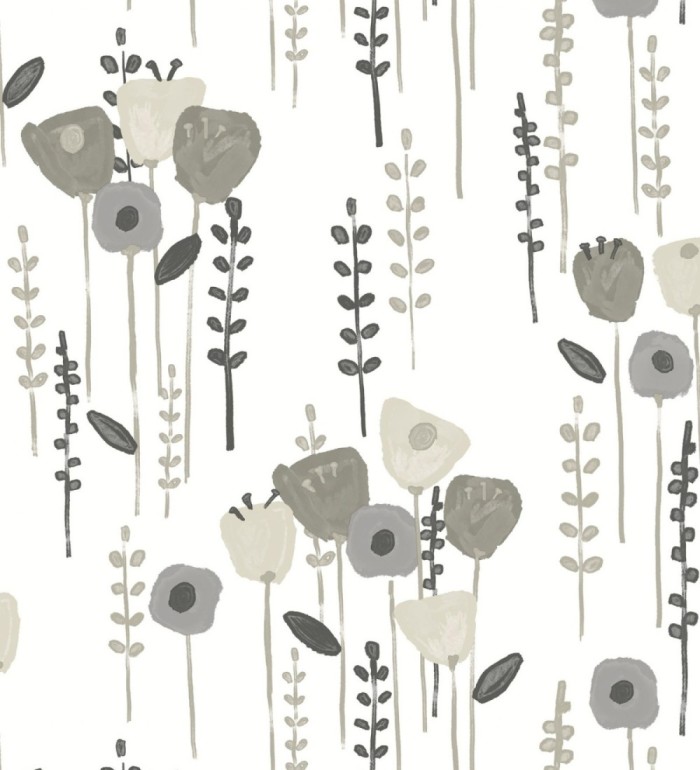 Papel pintado ramilletes de flores tonos grises - Freya Meadow 684015