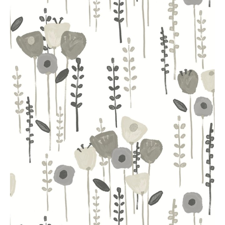 Papel pintado ramilletes de flores tonos grises - Freya Meadow 684015