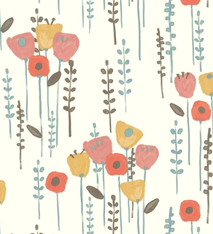 Papel pintado ramilletes de flores tonos rosas ocres y rojos - Freya Meadow 684016