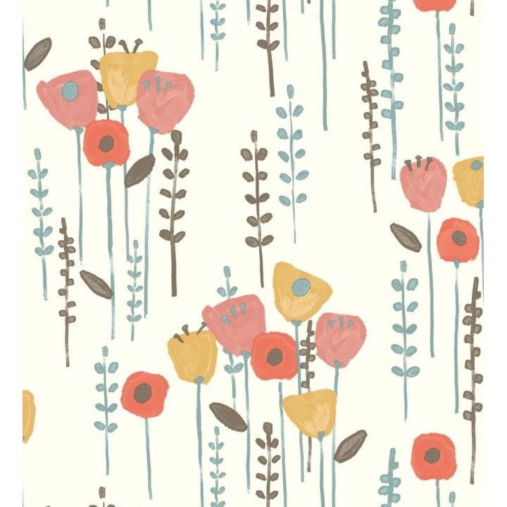 Papel pintado ramilletes de flores tonos rosas ocres y rojos - Freya Meadow 684016