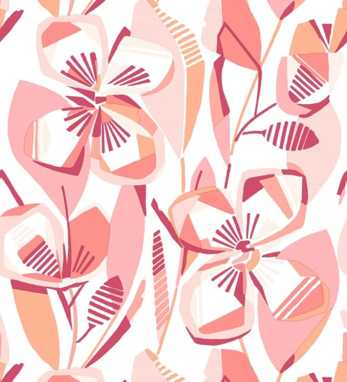 Papel pintado mosaico floral geométrico rosa - Maya Creative 684017