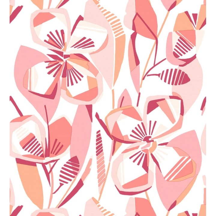 Papel pintado mosaico floral geométrico rosa - Maya Creative 684017