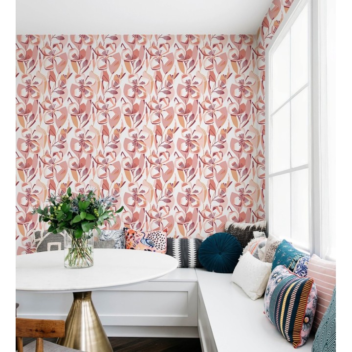 Papel pintado mosaico floral geométrico rosa - Maya Creative 684017