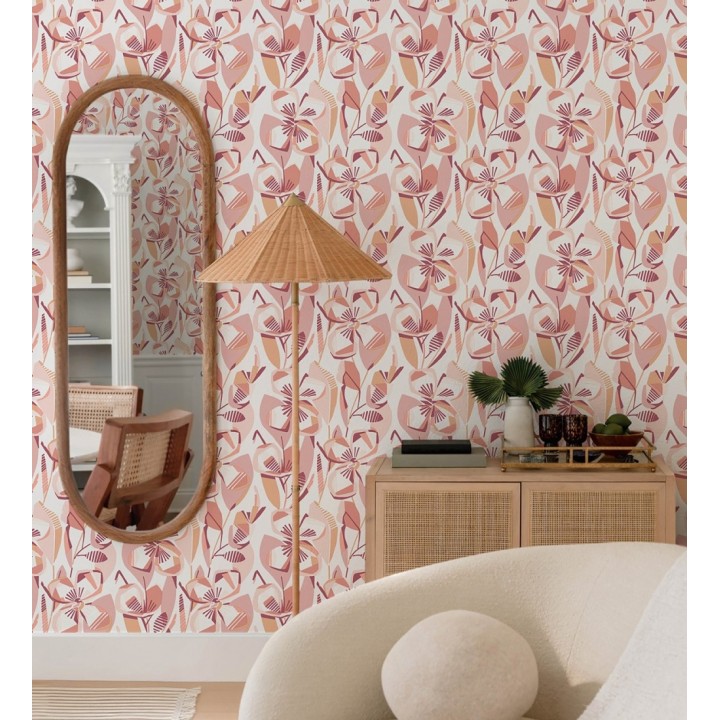 Papel pintado mosaico floral geométrico rosa - Maya Creative 684017