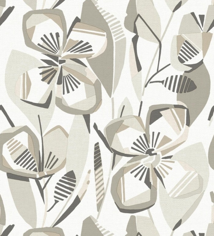 Papel pintado mosaico floral geométrico en tonos grises y neutros - Maya Creative 684018