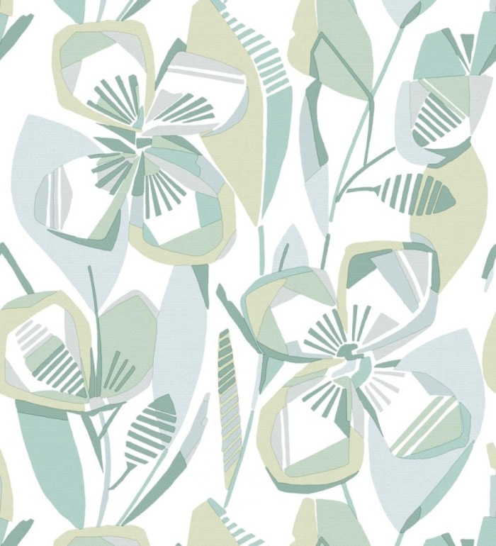 Papel pintado mosaico floral geométrico tonos verdes - Maya Creative 684020