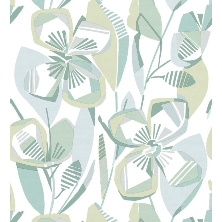 Papel pintado mosaico floral geométrico tonos verdes - Maya Creative 684020