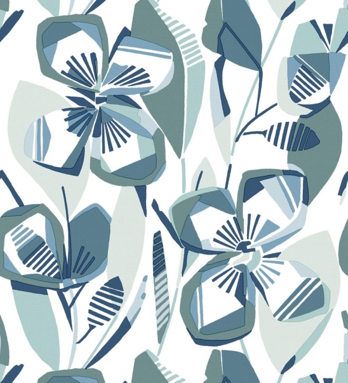 Papel pintado mosaico floral geométrico verde y azul - Maya Creative 684021