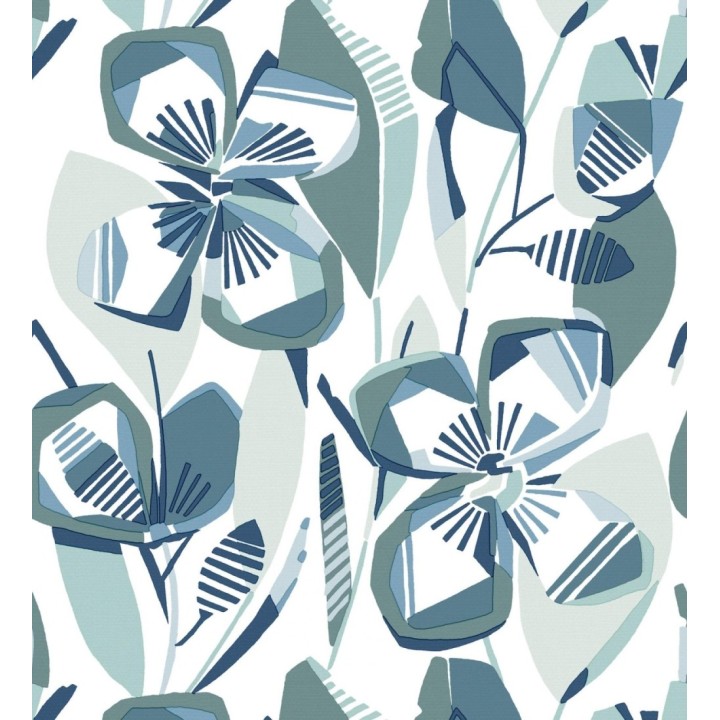 Papel pintado mosaico floral geométrico verde y azul - Maya Creative 684021