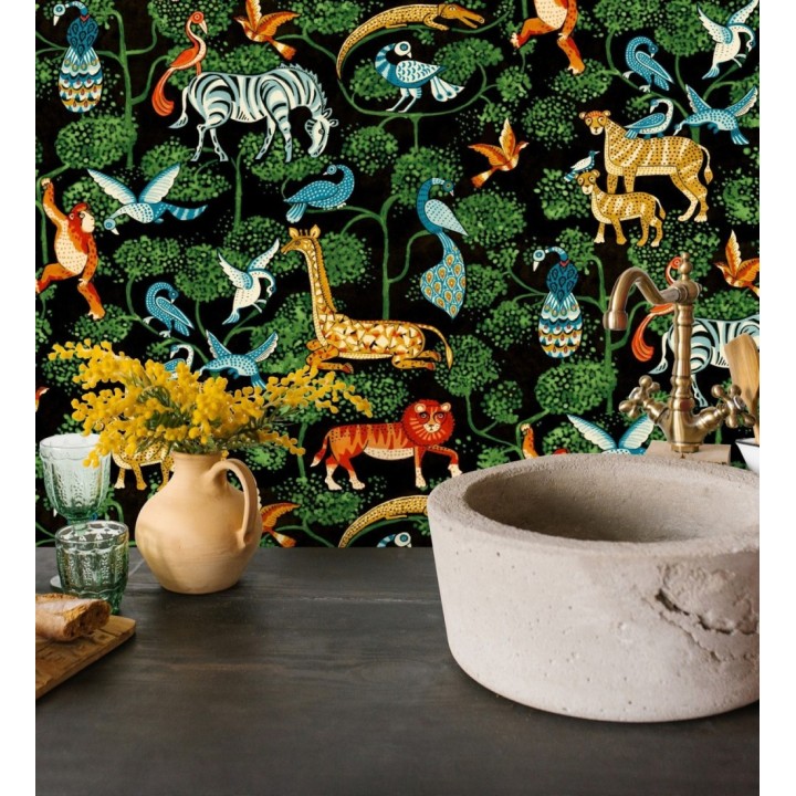 Papel pintado bestiario ilustrado en una selva de ensueño - Mowgli Wild 684022