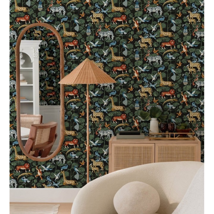 Papel pintado bestiario ilustrado en una selva de ensueño - Mowgli Wild 684022