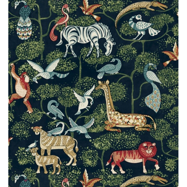 Papel pintado bestiario ilustrado en una selva de ensueño - Mowgli Wild 684023