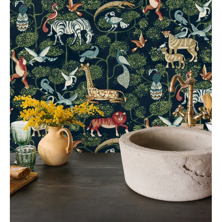 Papel pintado bestiario ilustrado en una selva de ensueño - Mowgli Wild 684023