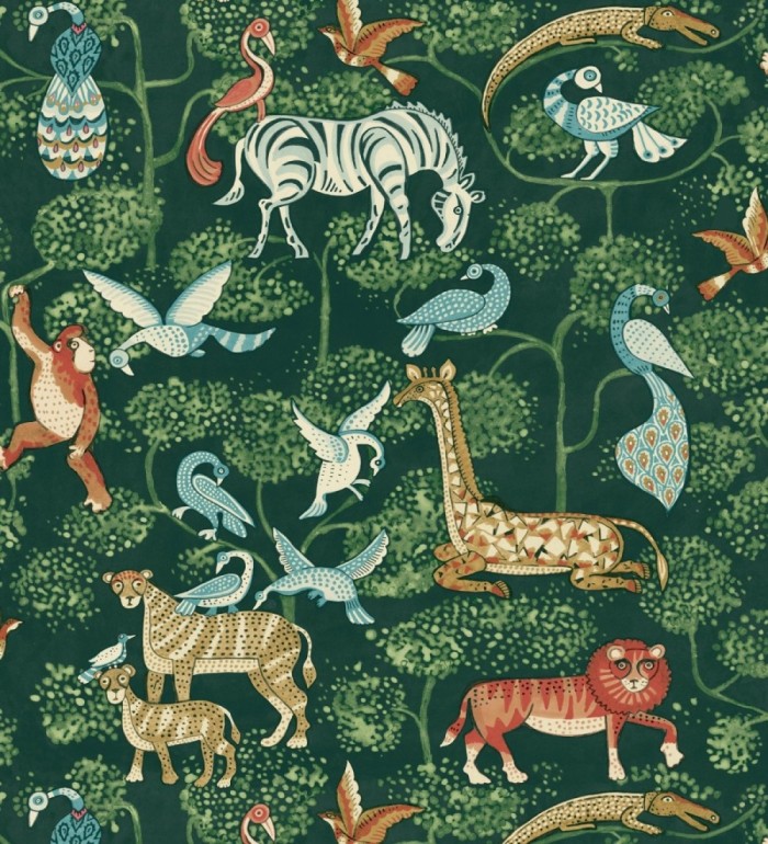 Papel pintado bestiario ilustrado en una selva de ensueño - Mowgli Wild 684024