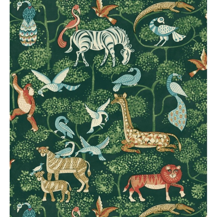 Papel pintado bestiario ilustrado en una selva de ensueño - Mowgli Wild 684024
