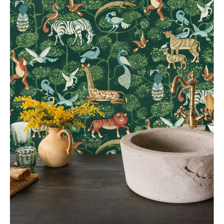 Papel pintado bestiario ilustrado en una selva de ensueño - Mowgli Wild 684024