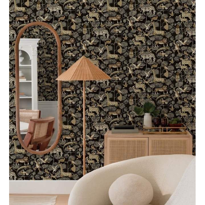 Papel pintado bestiario ilustrado en una selva de ensueño - Mowgli Wild 684025