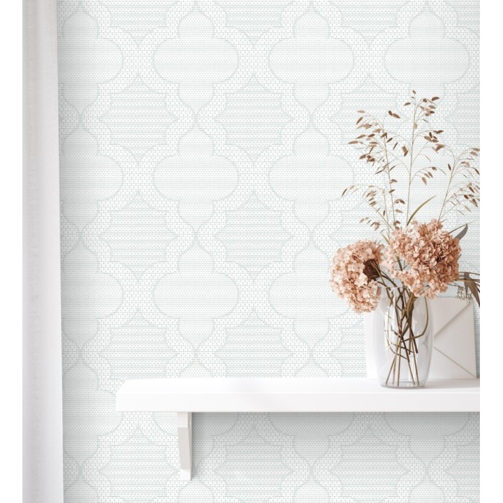 Papel pintado de cuadrifolios andalusíes color verde agua - Malik Mosaic 684026