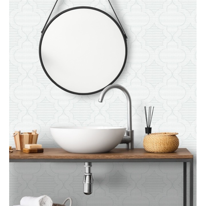 Papel pintado de cuadrifolios andalusíes color verde agua - Malik Mosaic 684026