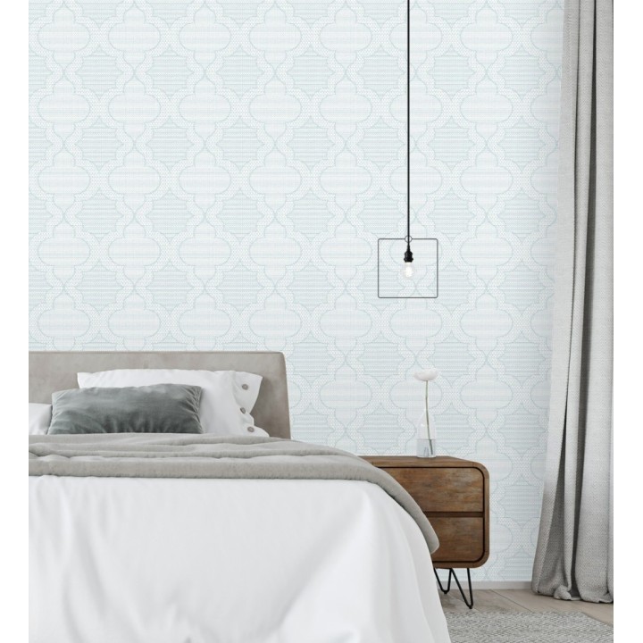 Papel pintado de cuadrifolios andalusíes color azul pastel - Malik Mosaic 684027