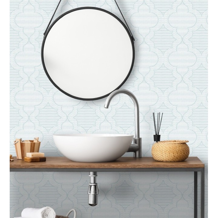 Papel pintado de cuadrifolios andalusíes color azul pastel - Malik Mosaic 684027