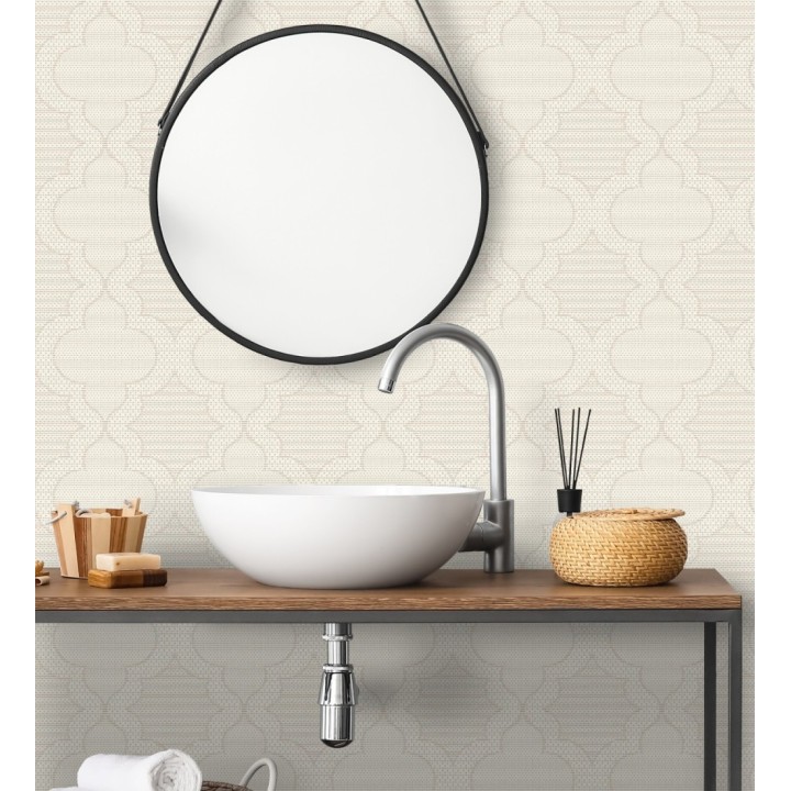 Papel pintado de cuadrifolios andalusíes color beige - Malik Mosaic 684029