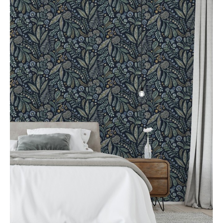 Papel pintado botánico de flores silvestres estilo folk - Sari Folk 684031