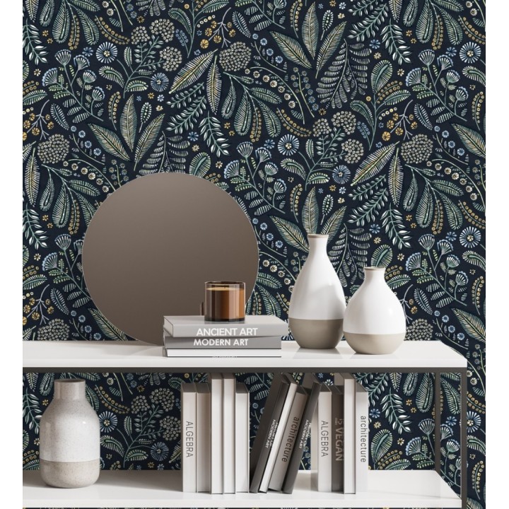 Papel pintado botánico de flores silvestres estilo folk - Sari Folk 684031