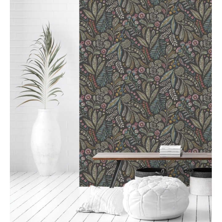 Papel pintado botánico de flores silvestres estilo folk - Sari Folk 684032