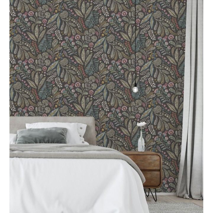 Papel pintado botánico de flores silvestres estilo folk - Sari Folk 684032