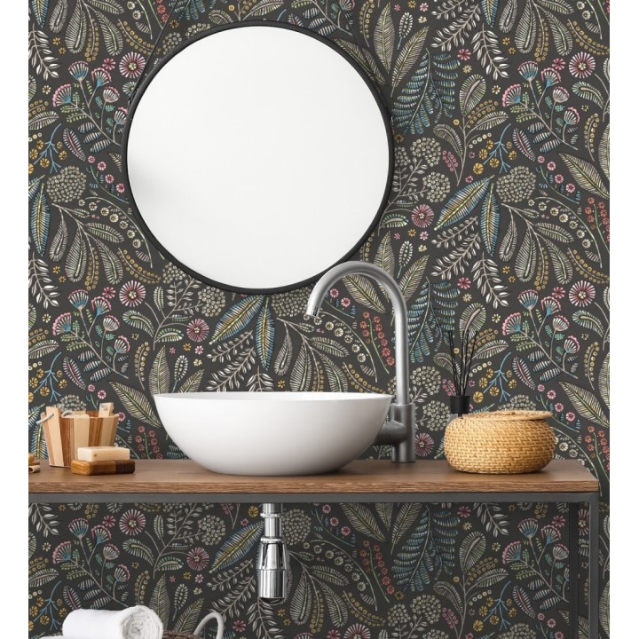 Papel pintado botánico de flores silvestres estilo folk - Sari Folk 684032