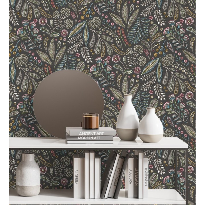 Papel pintado botánico de flores silvestres estilo folk - Sari Folk 684032